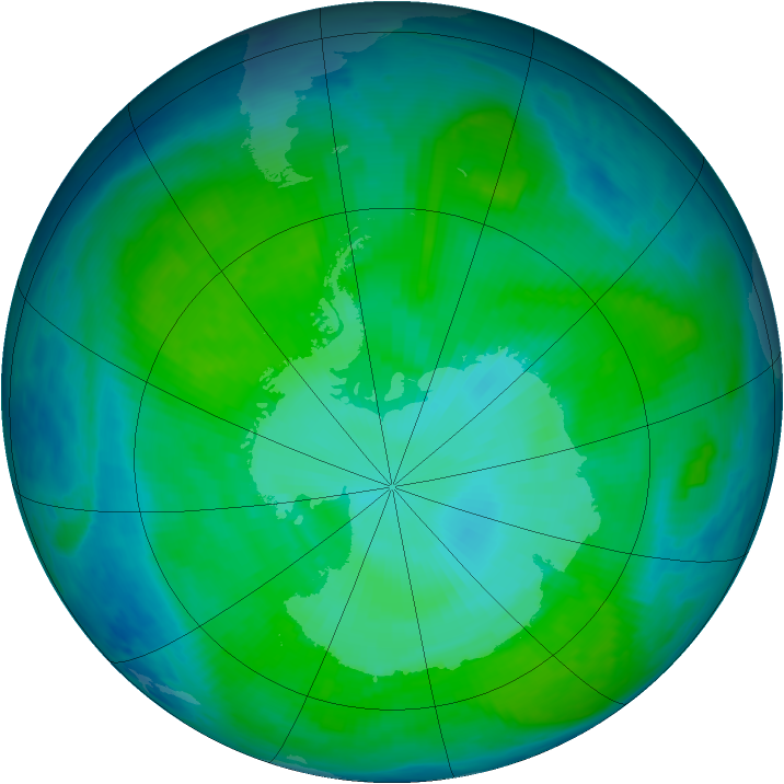 Antarctic ozone map for 10 January 1997